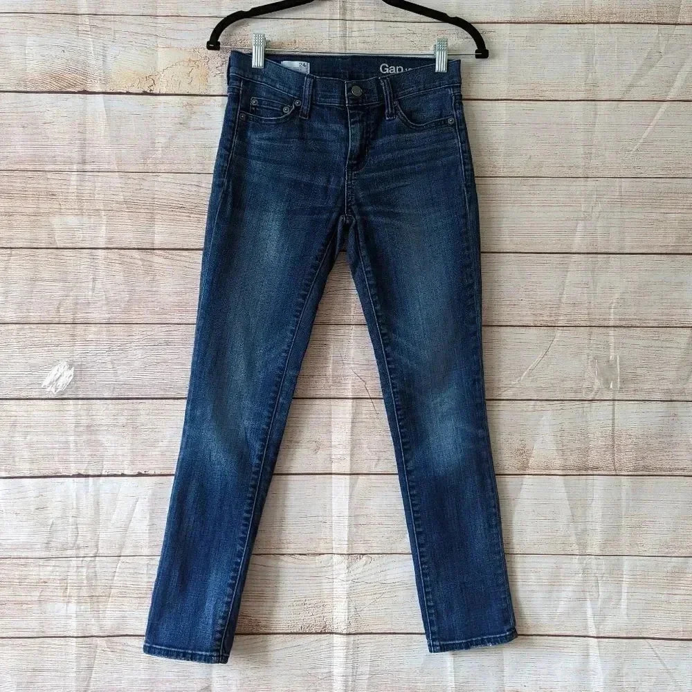 Gap 1969 Girlfriend Jeans Women's Size 24 Blue Indigo Slim Ankle Stretchy